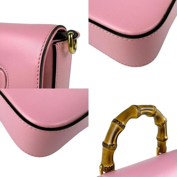 GUCCI Pink Leather Bamboo Shoulder Bag - Picture 4 of 5